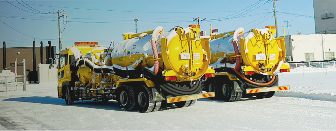 黄色のロータリー式洗浄車の背景